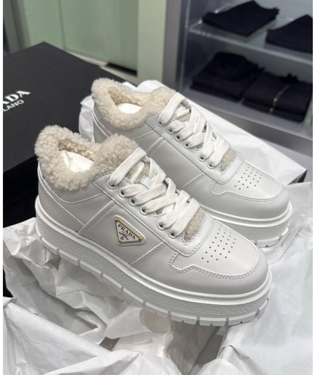 PRADA Белые кожаные кроссовки, фото 5