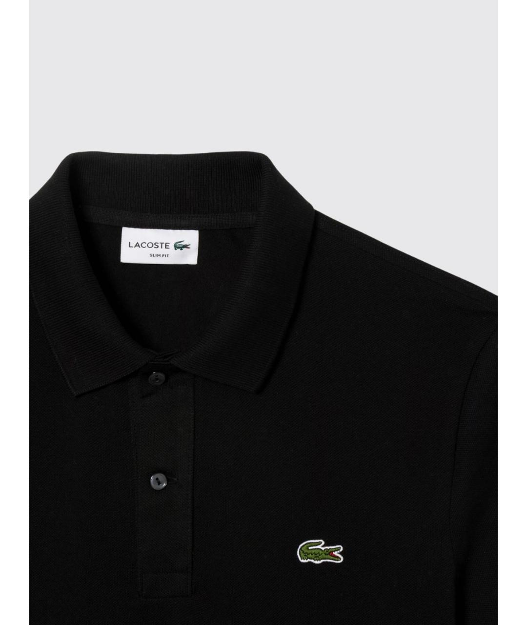 LACOSTE Черное хлопковое поло с коротким рукавом, фото 3