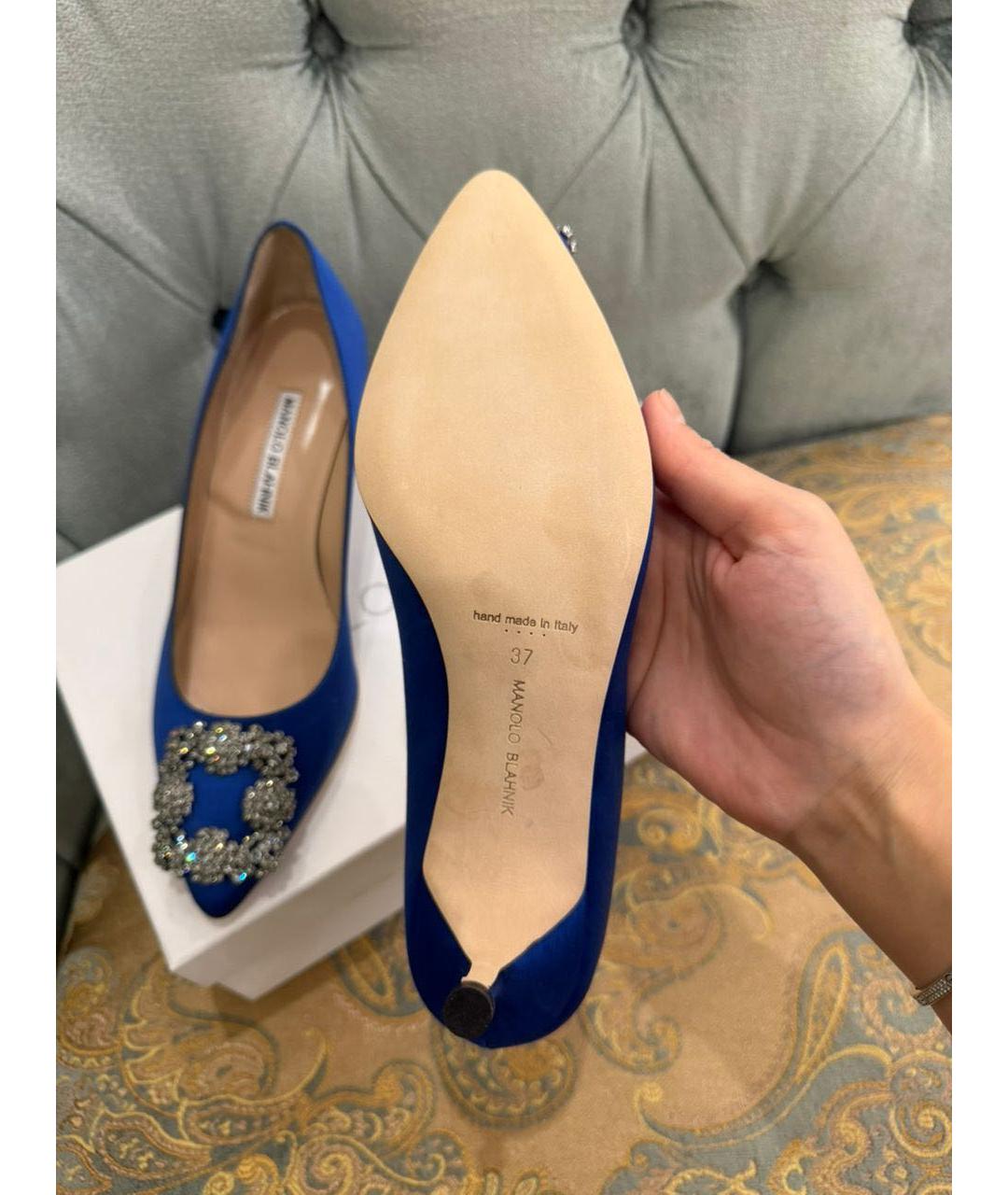 MANOLO BLAHNIK Синие текстильные туфли, фото 2