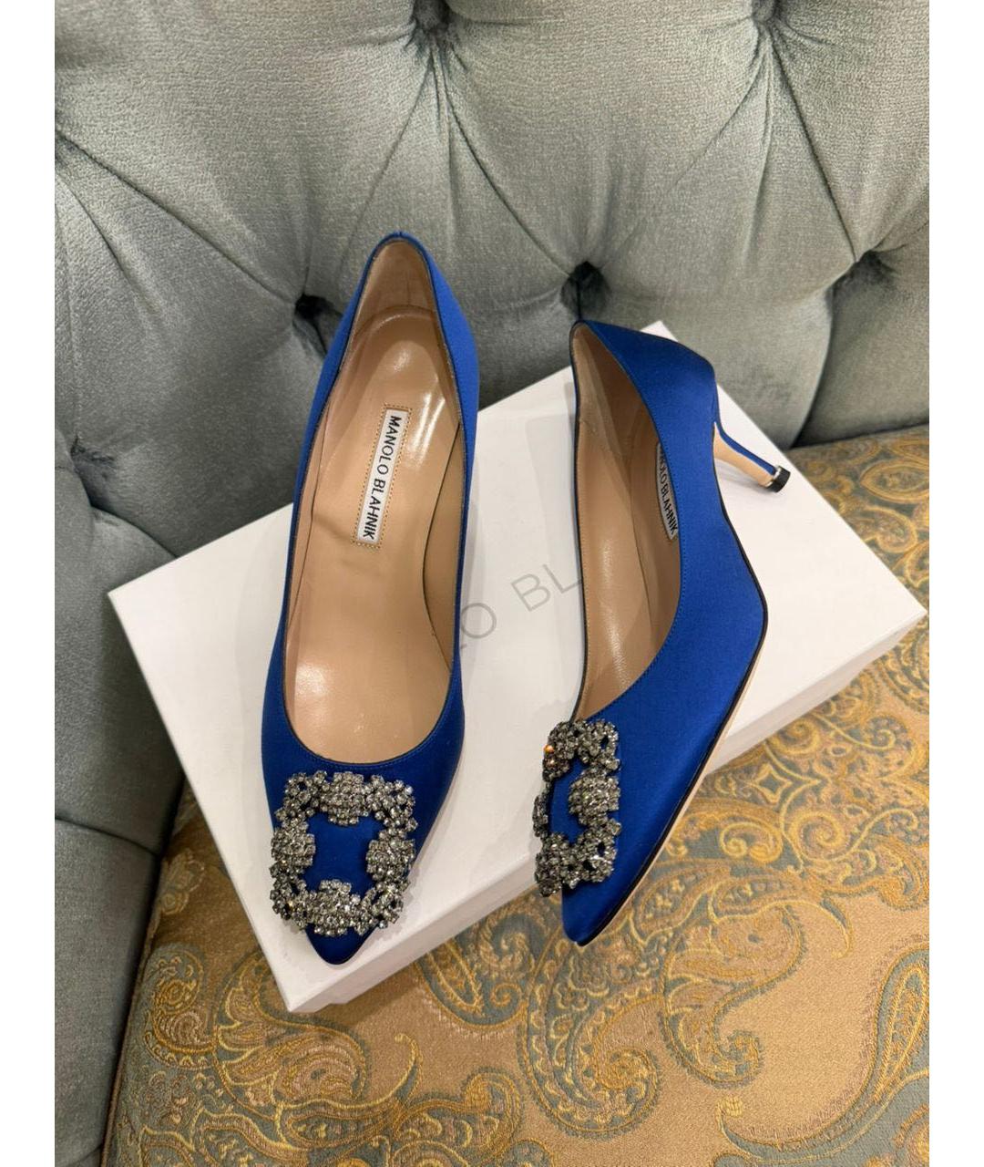 MANOLO BLAHNIK Синие текстильные туфли, фото 4