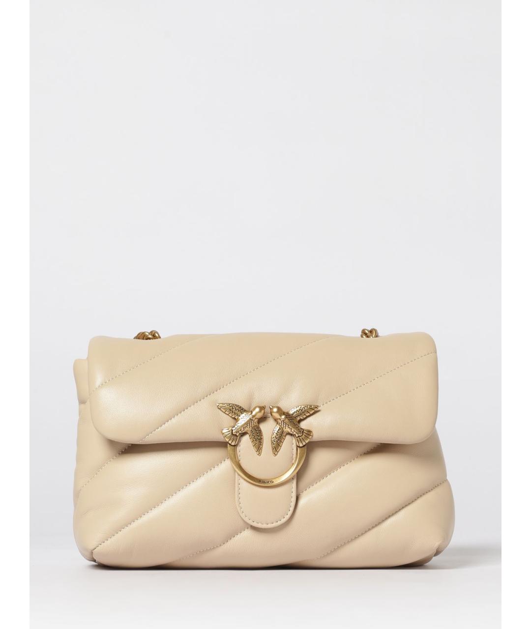 PINKO Бежевая кожаная сумка через плечо, фото 4