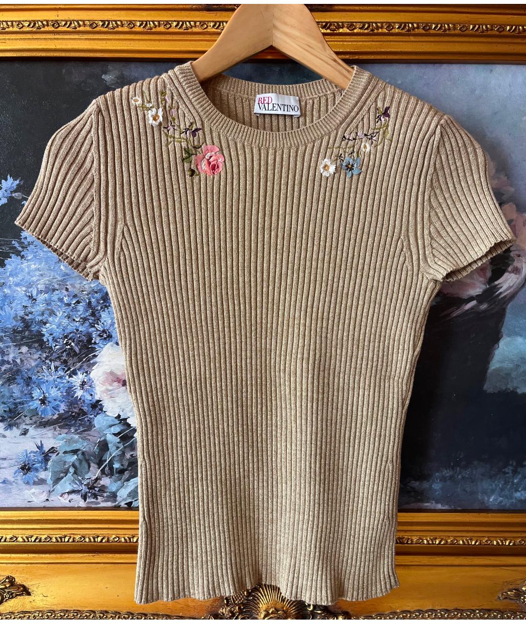 RED VALENTINO Золотой хлопко-эластановый джемпер / свитер, фото 7