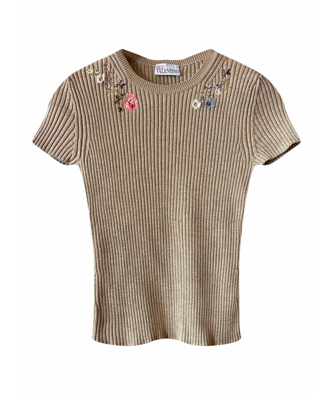 RED VALENTINO Золотой хлопко-эластановый джемпер / свитер, фото 1