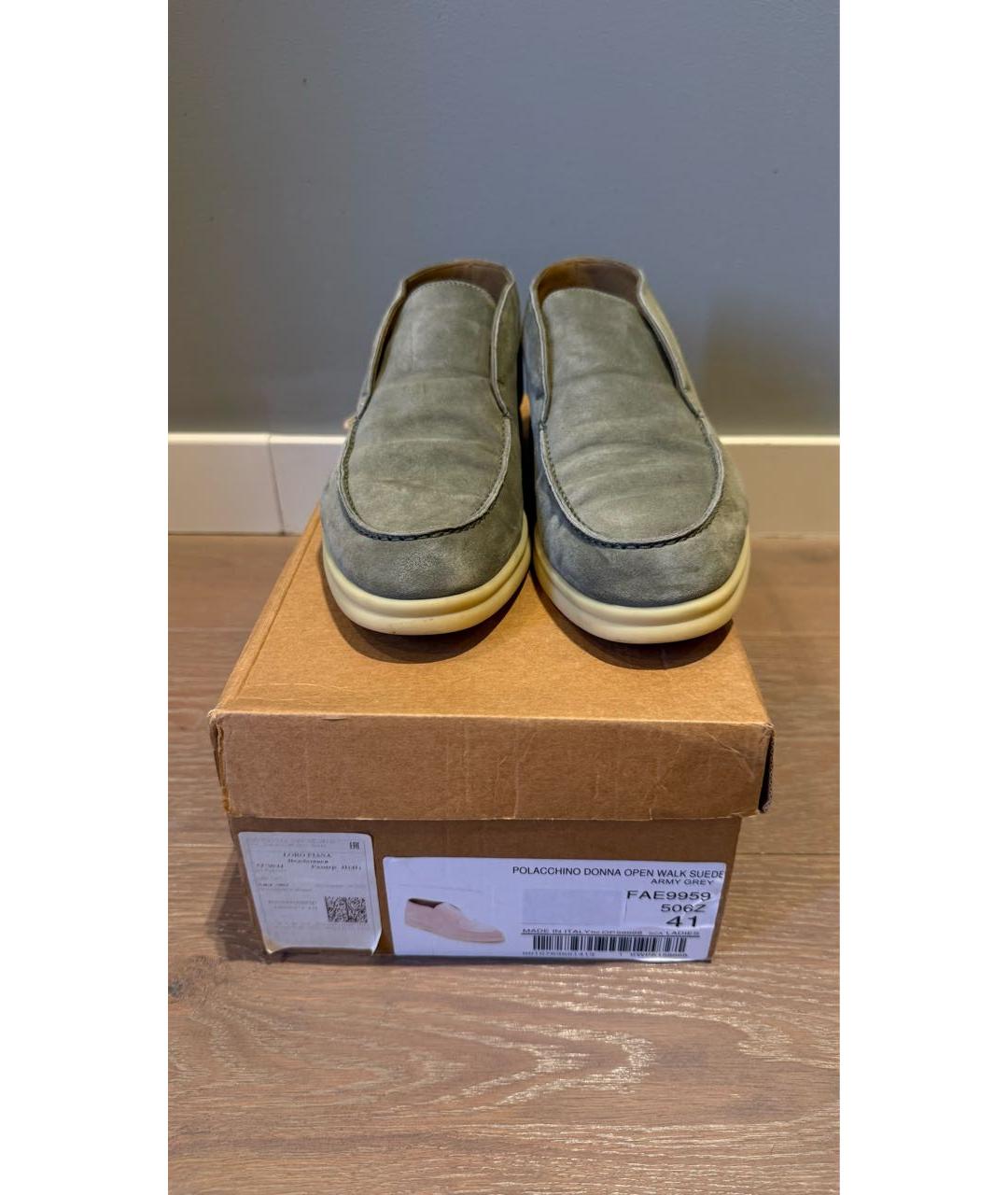 LORO PIANA Хаки замшевые лоферы, фото 4