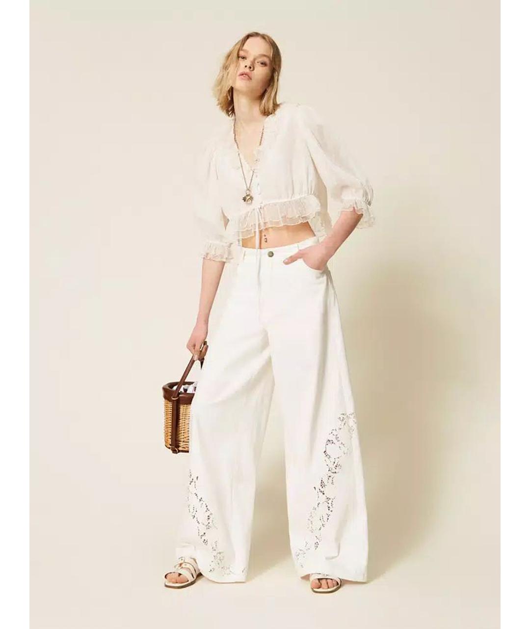 TWIN-SET Белые хлопковые прямые джинсы, фото 2