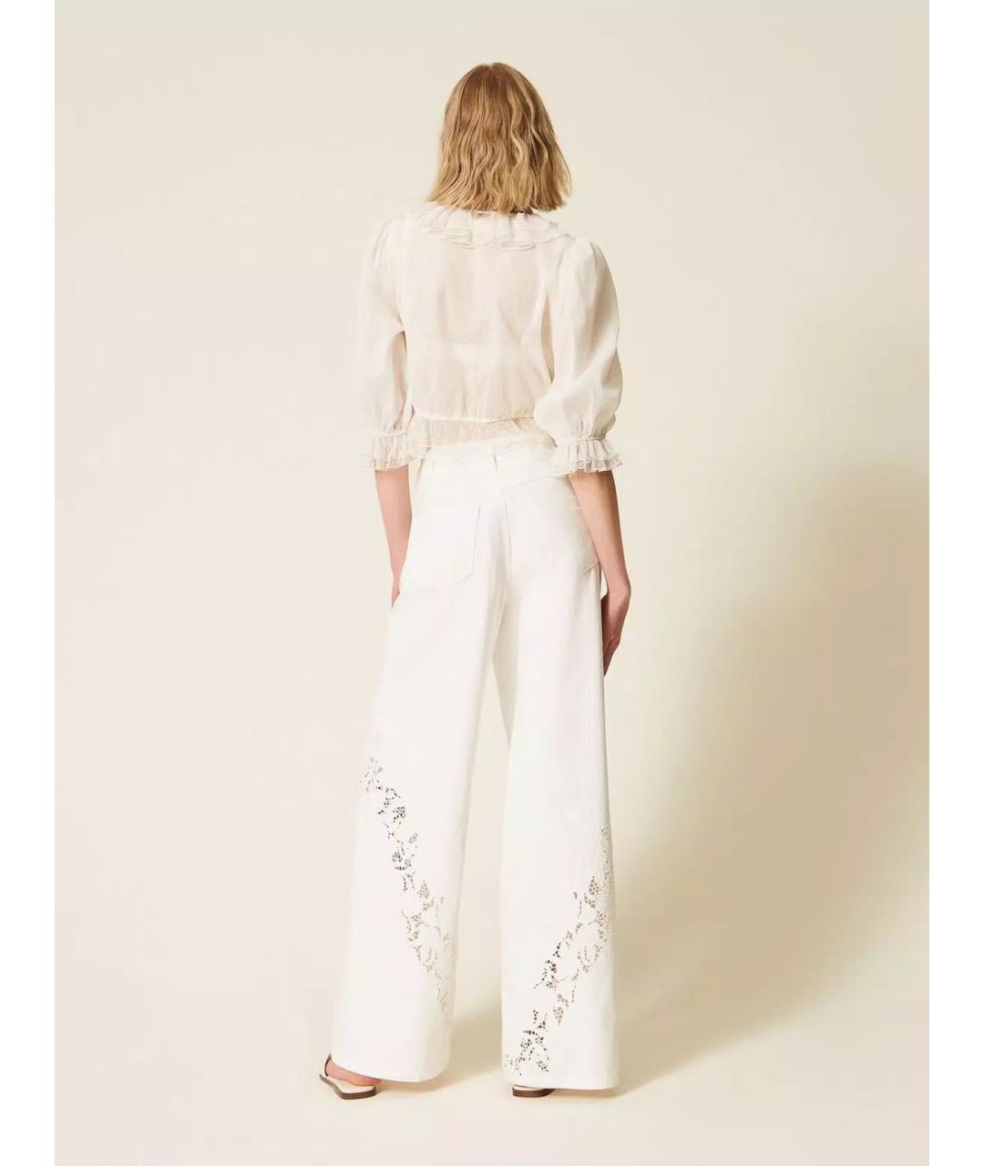 TWIN-SET Белые хлопковые прямые джинсы, фото 3