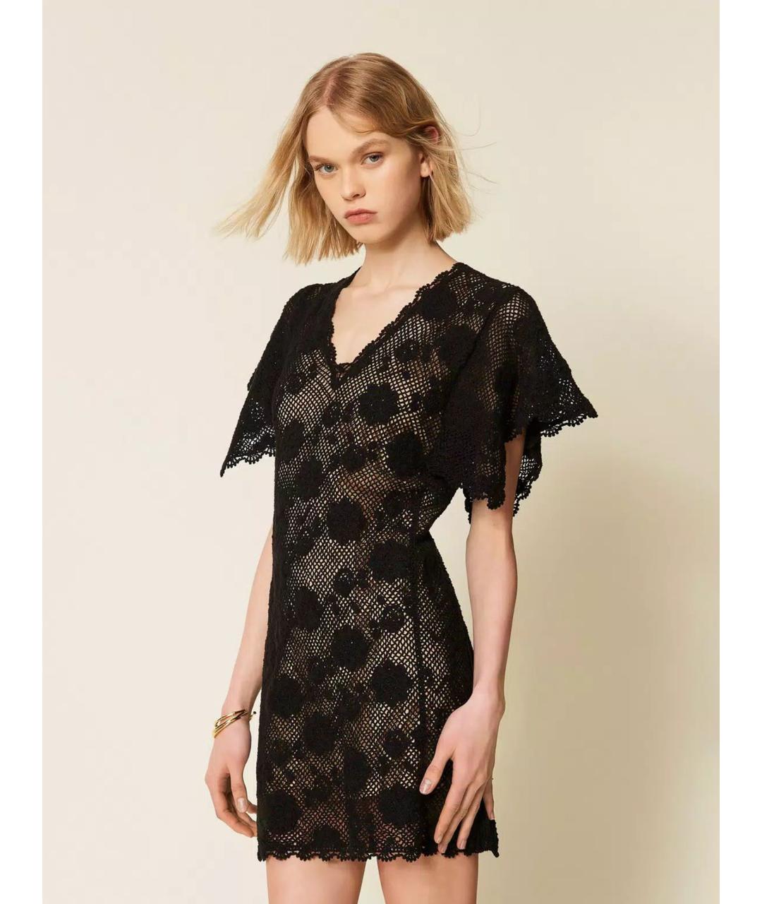 TWIN-SET Черное хлопковое коктейльное платье, фото 3