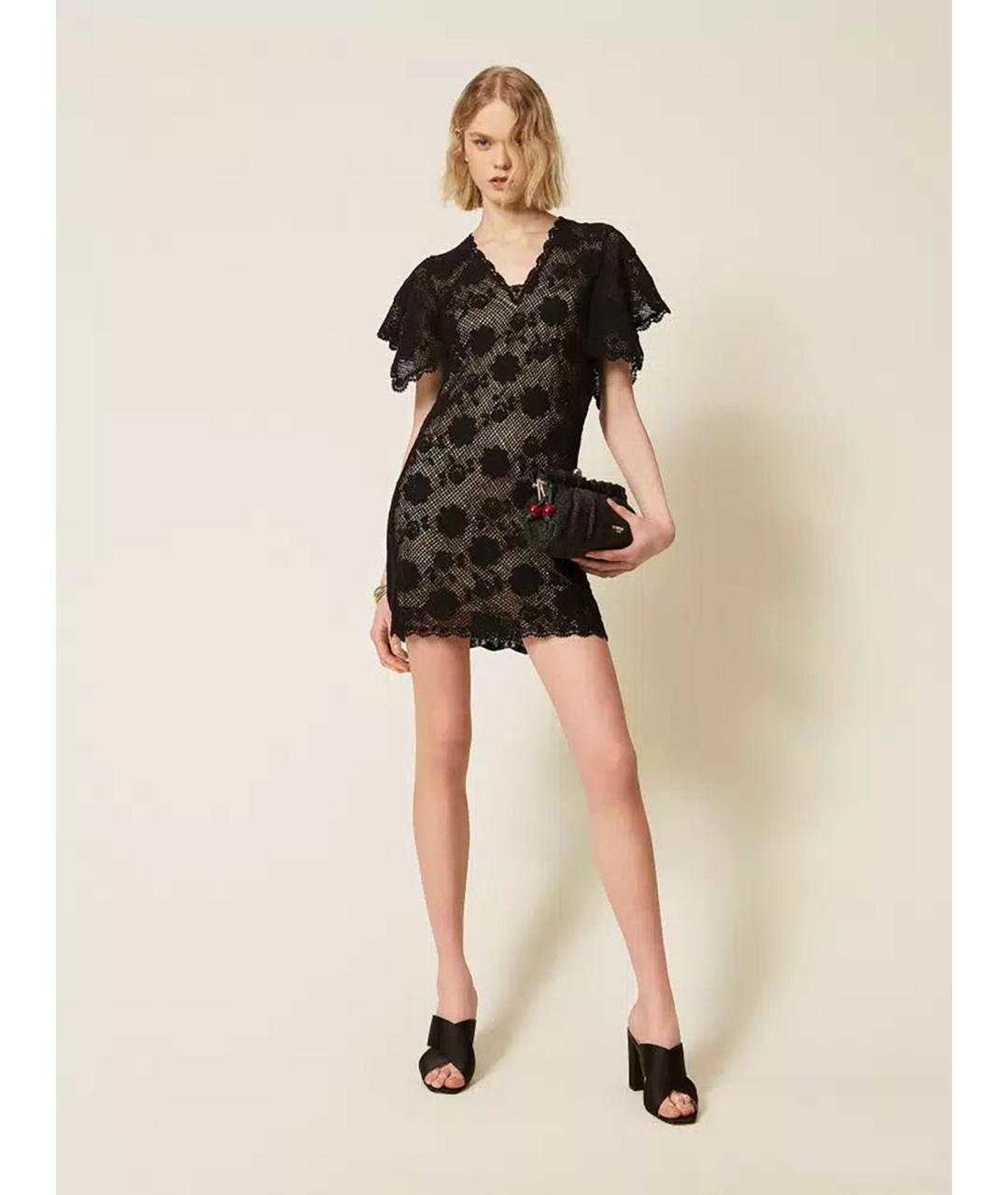 TWIN-SET Черное хлопковое коктейльное платье, фото 2