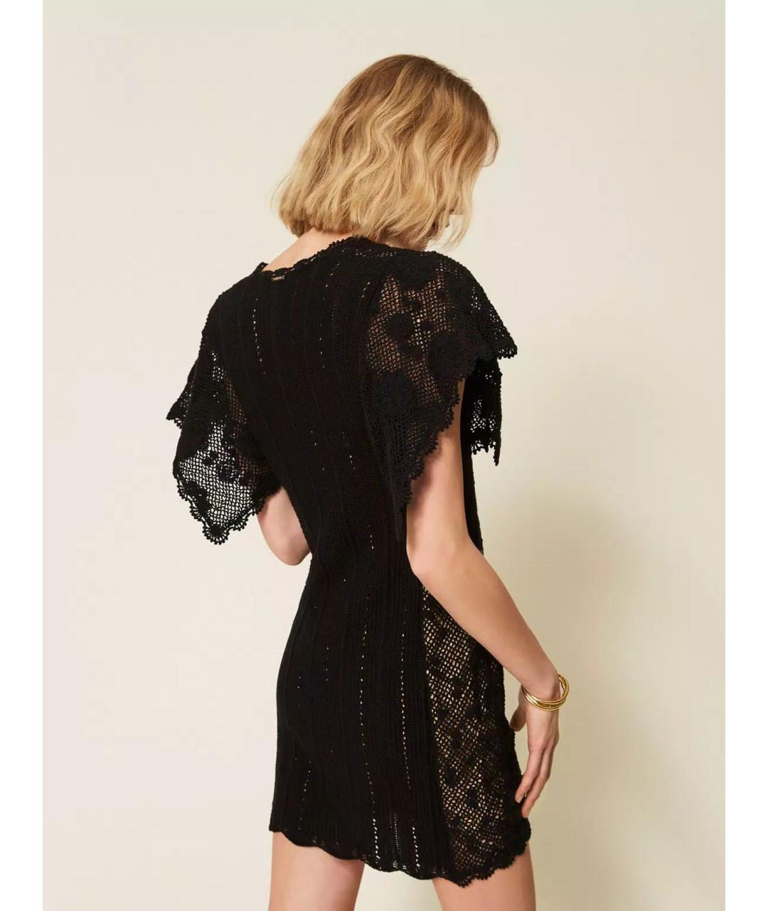 TWIN-SET Черное хлопковое коктейльное платье, фото 4