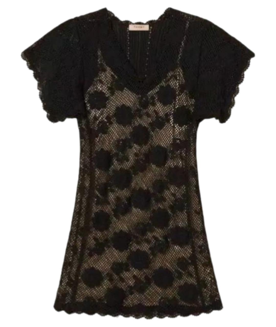 TWIN-SET Черное хлопковое коктейльное платье, фото 1