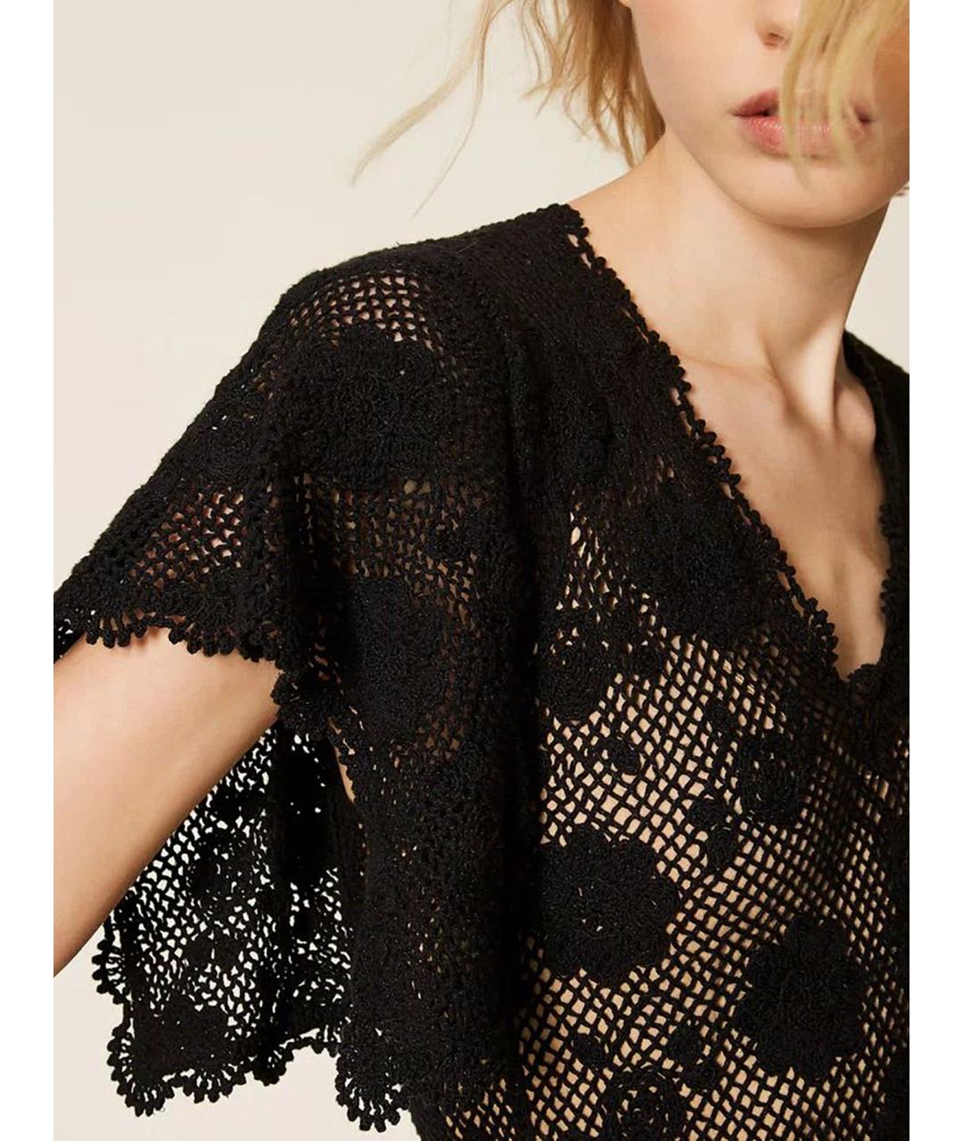 TWIN-SET Черное хлопковое коктейльное платье, фото 5