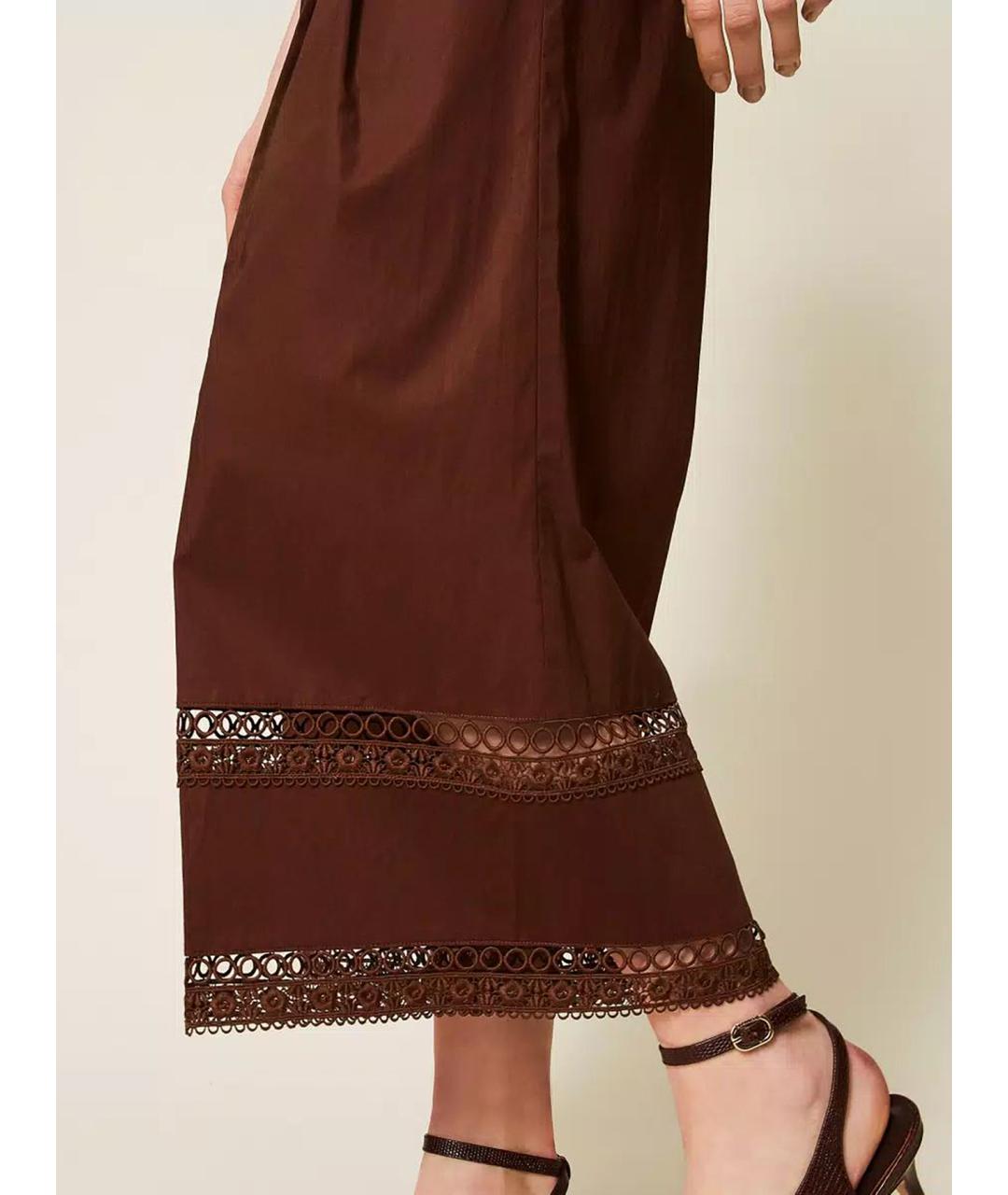 TWIN-SET Коричневые хлопковые прямые брюки, фото 4