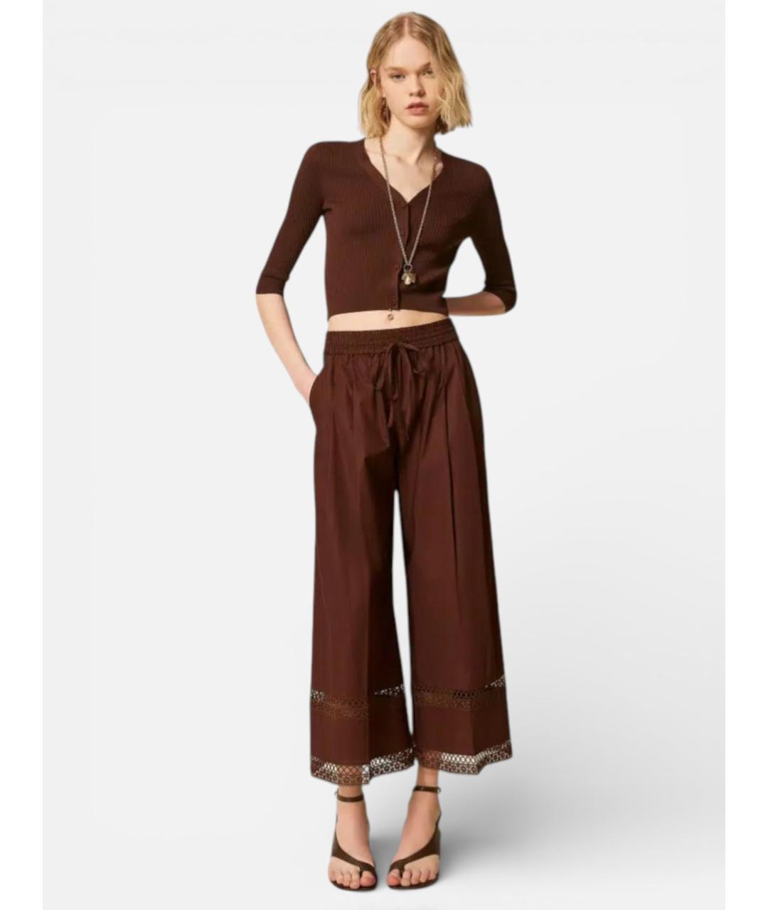 TWIN-SET Коричневые хлопковые прямые брюки, фото 5