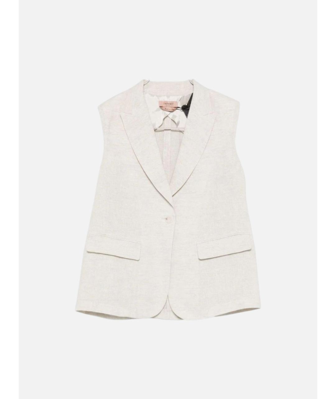 TWIN-SET Бежевый льняной жилет, фото 6