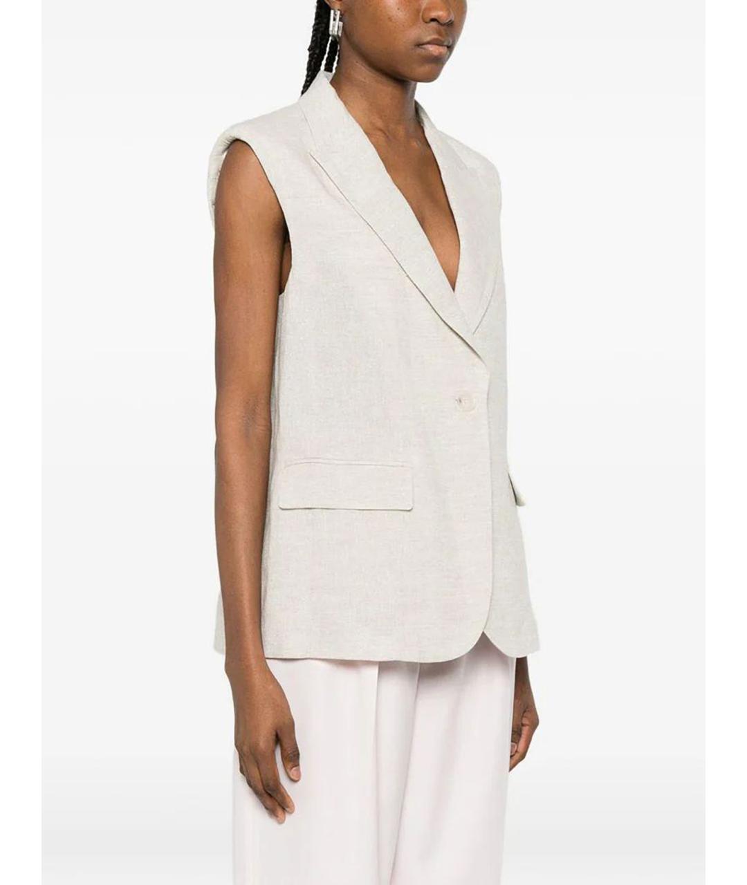 TWIN-SET Бежевый льняной жилет, фото 3