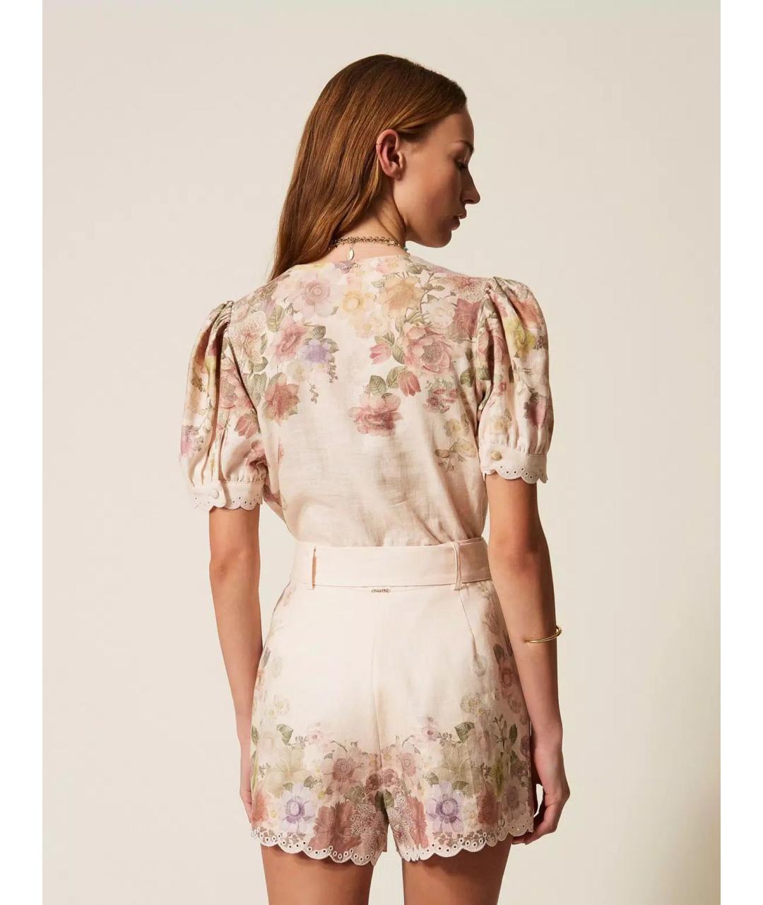 TWIN-SET Мульти льняные шорты, фото 5