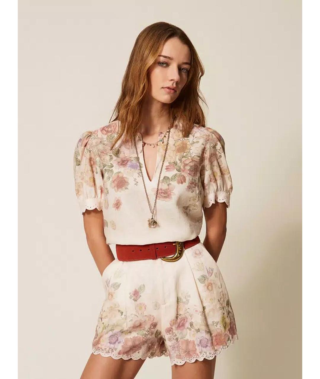 TWIN-SET Мульти льняные шорты, фото 2