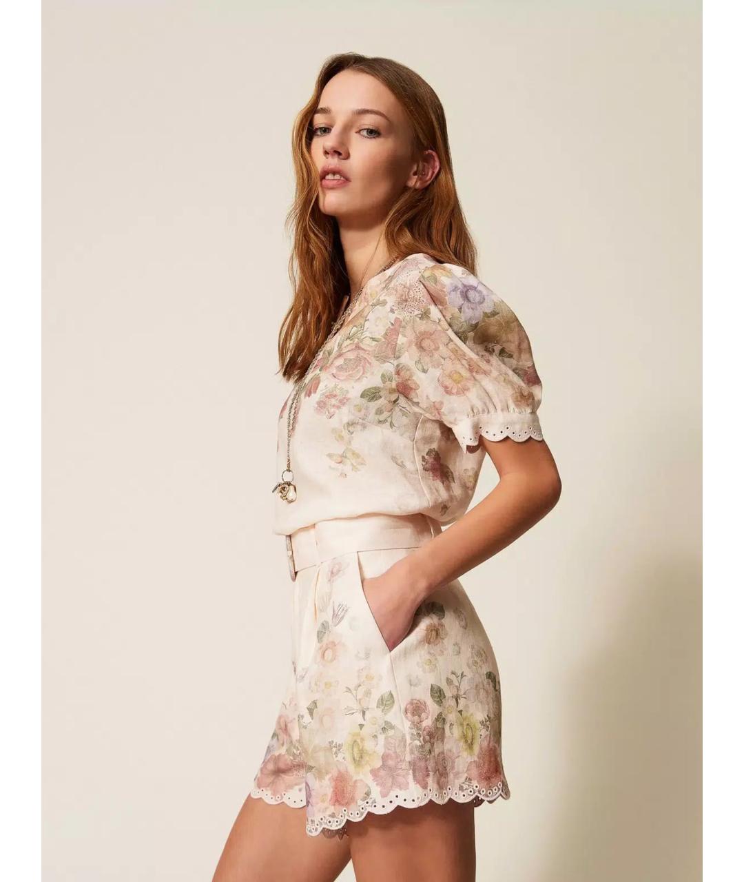 TWIN-SET Мульти льняные шорты, фото 4