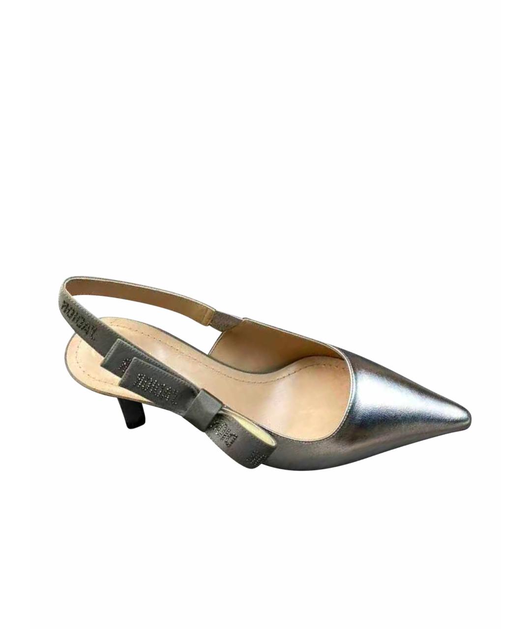 CHRISTIAN DIOR Серебряные кожаные ботинки, фото 1