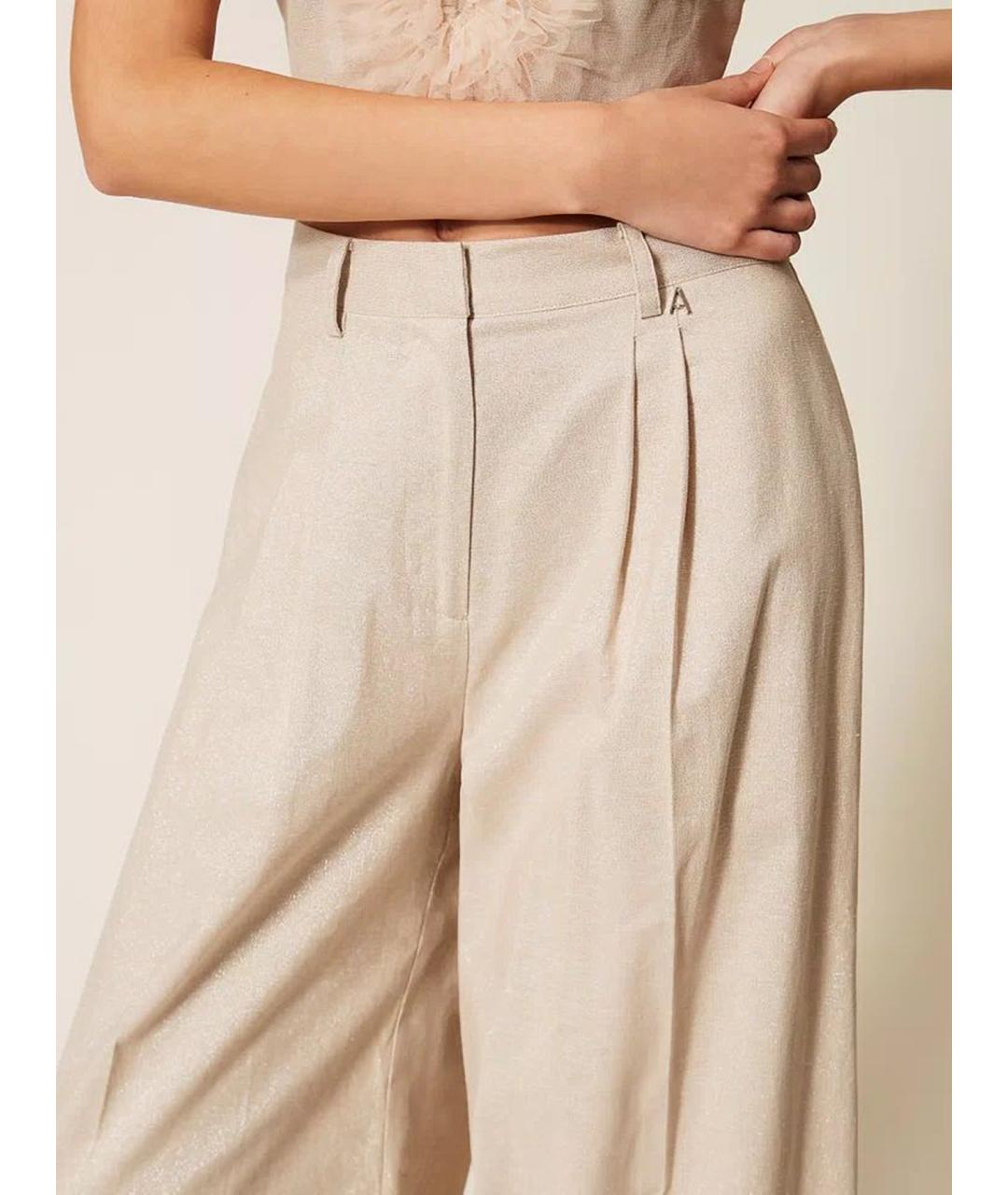 TWIN-SET Бежевые хлопковые брюки широкие, фото 6