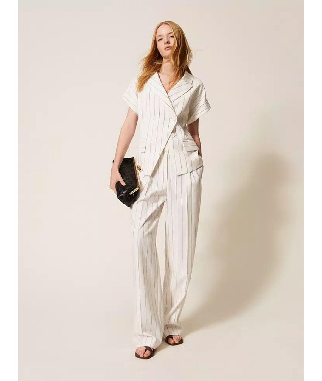 TWIN-SET Белые полиэстеровые прямые брюки, фото 2