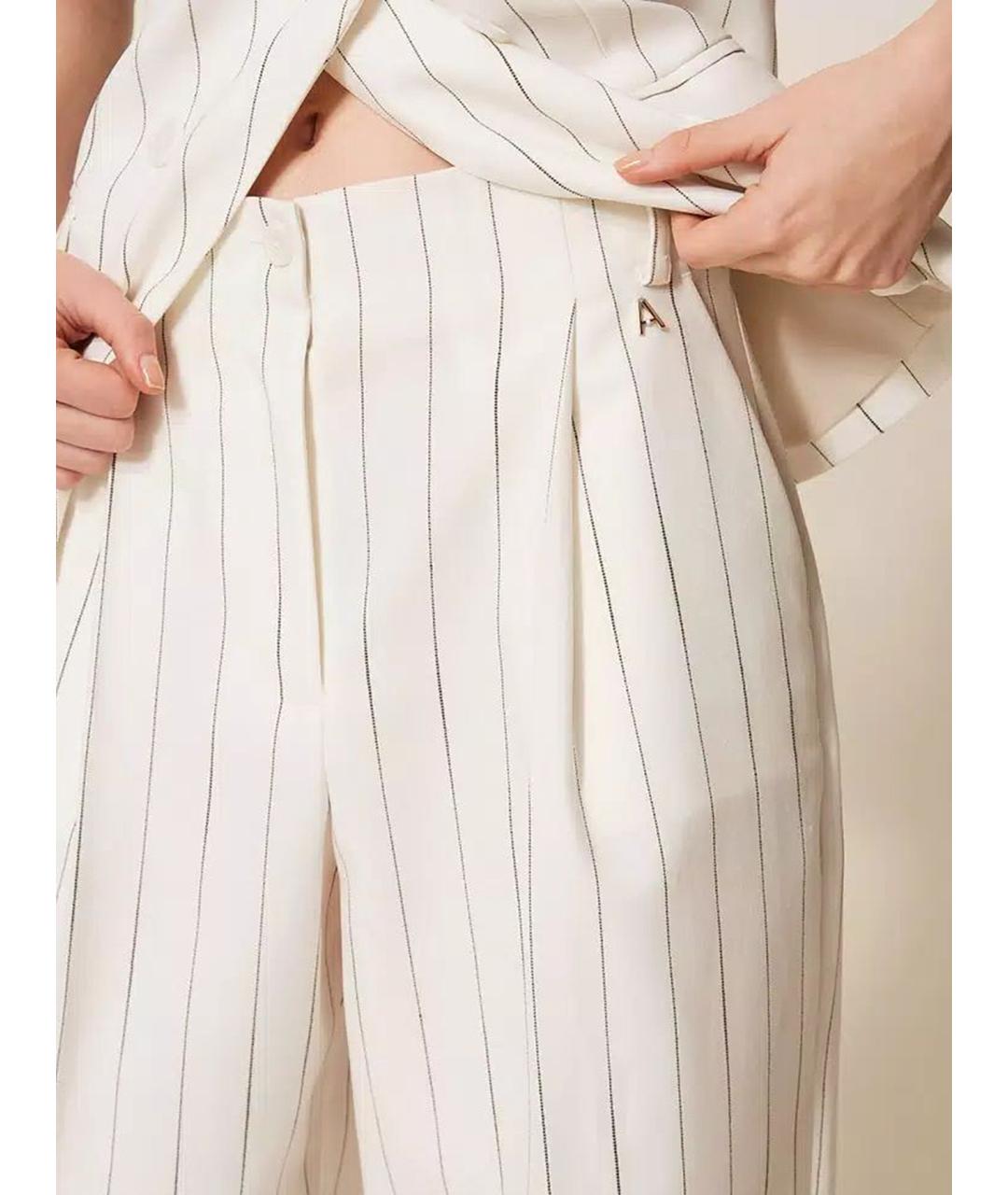 TWIN-SET Белые полиэстеровые прямые брюки, фото 5