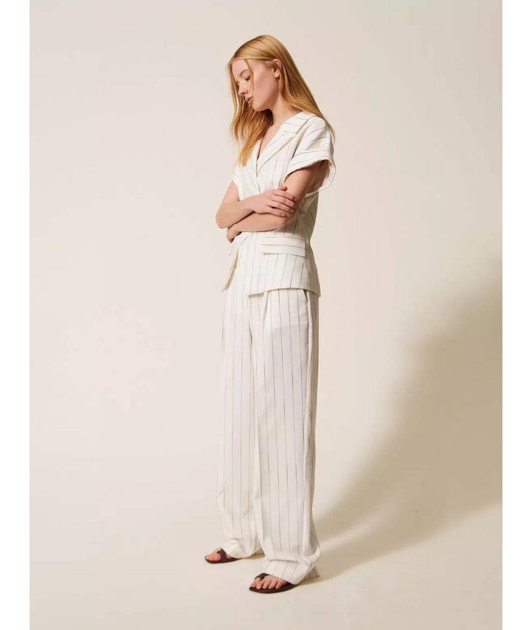 TWIN-SET Белые полиэстеровые прямые брюки, фото 3