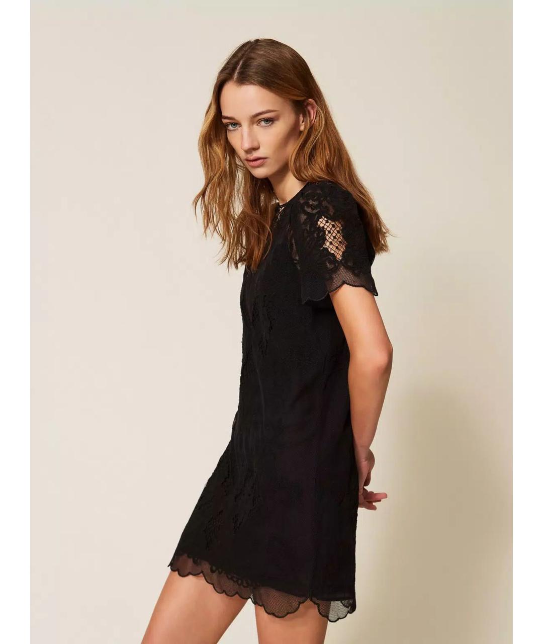 TWIN-SET Черное хлопковое повседневное платье, фото 3