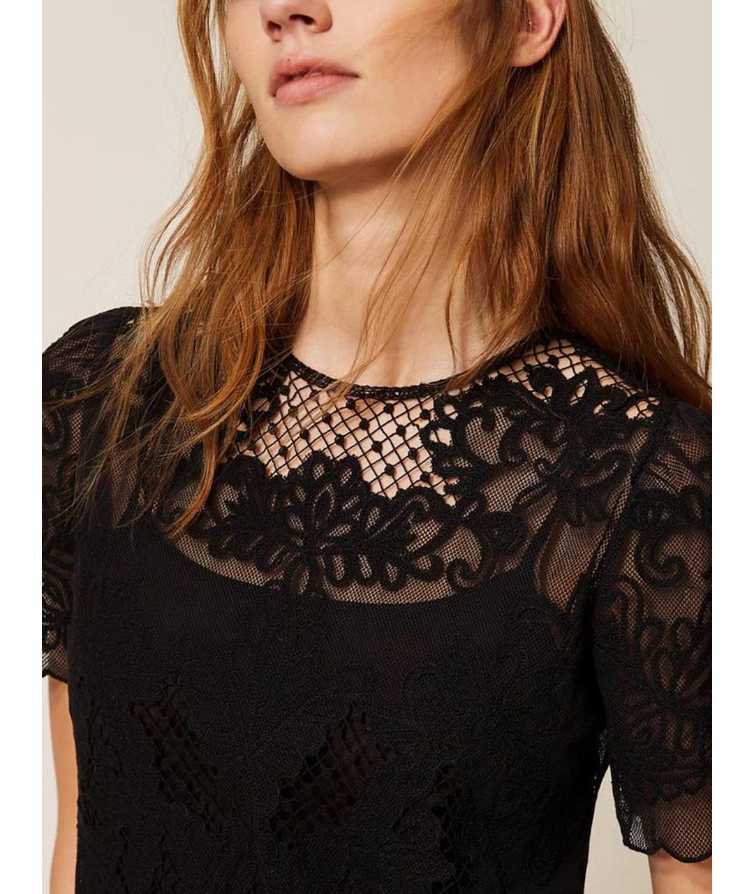 TWIN-SET Черное хлопковое повседневное платье, фото 5