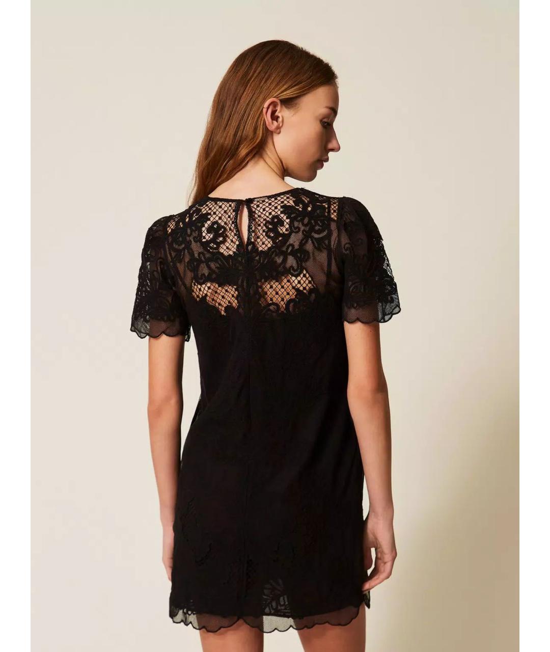 TWIN-SET Черное хлопковое повседневное платье, фото 4