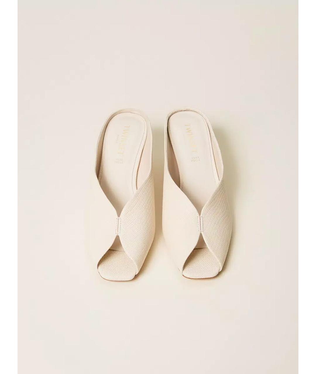 TWIN-SET Бежевые кожаные мюли, фото 3