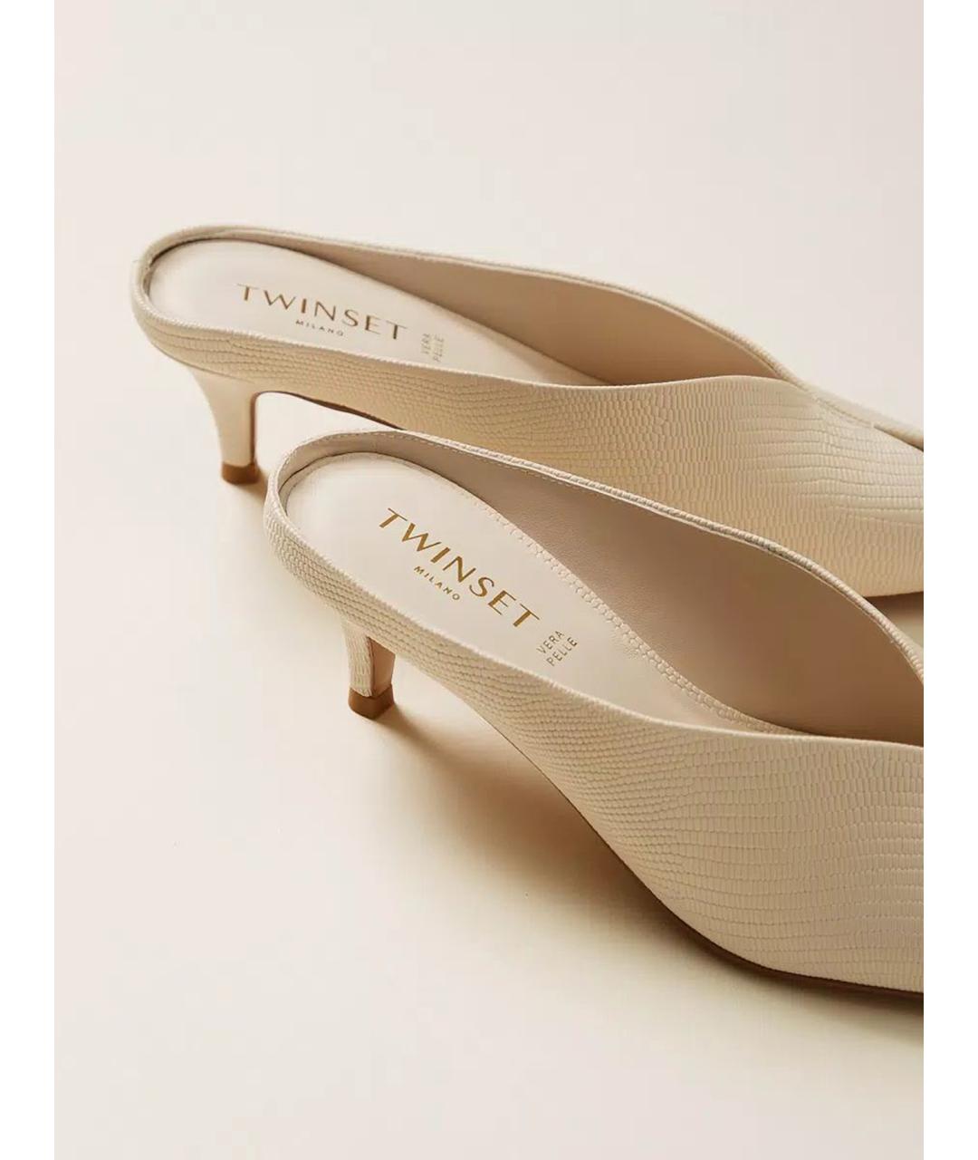 TWIN-SET Бежевые кожаные мюли, фото 4