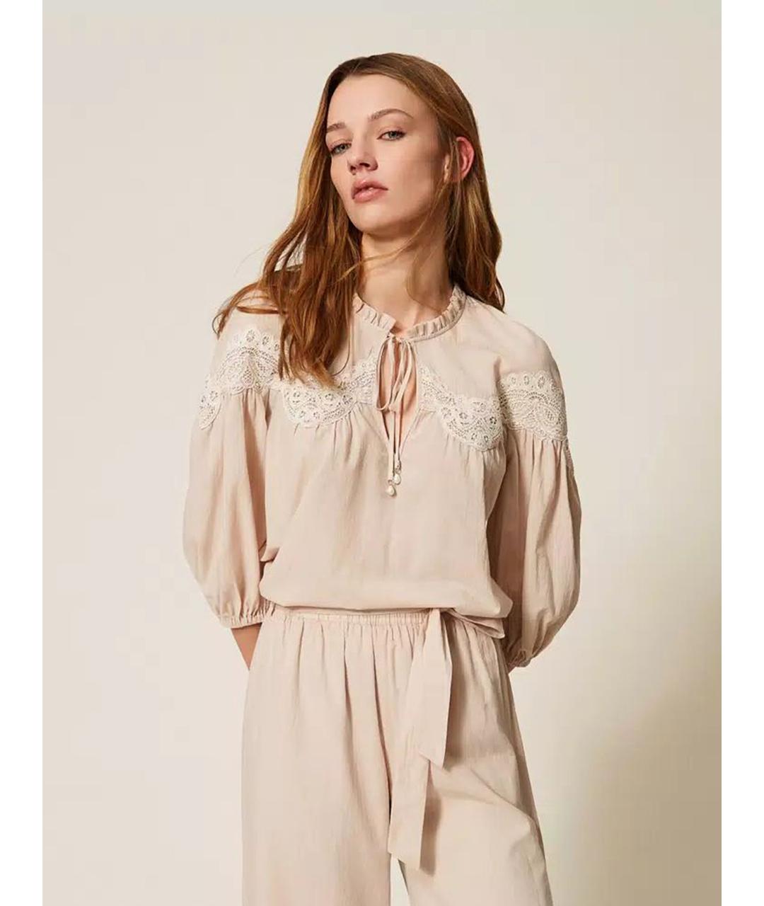 TWIN-SET Бежевая хлопковая блузы, фото 3