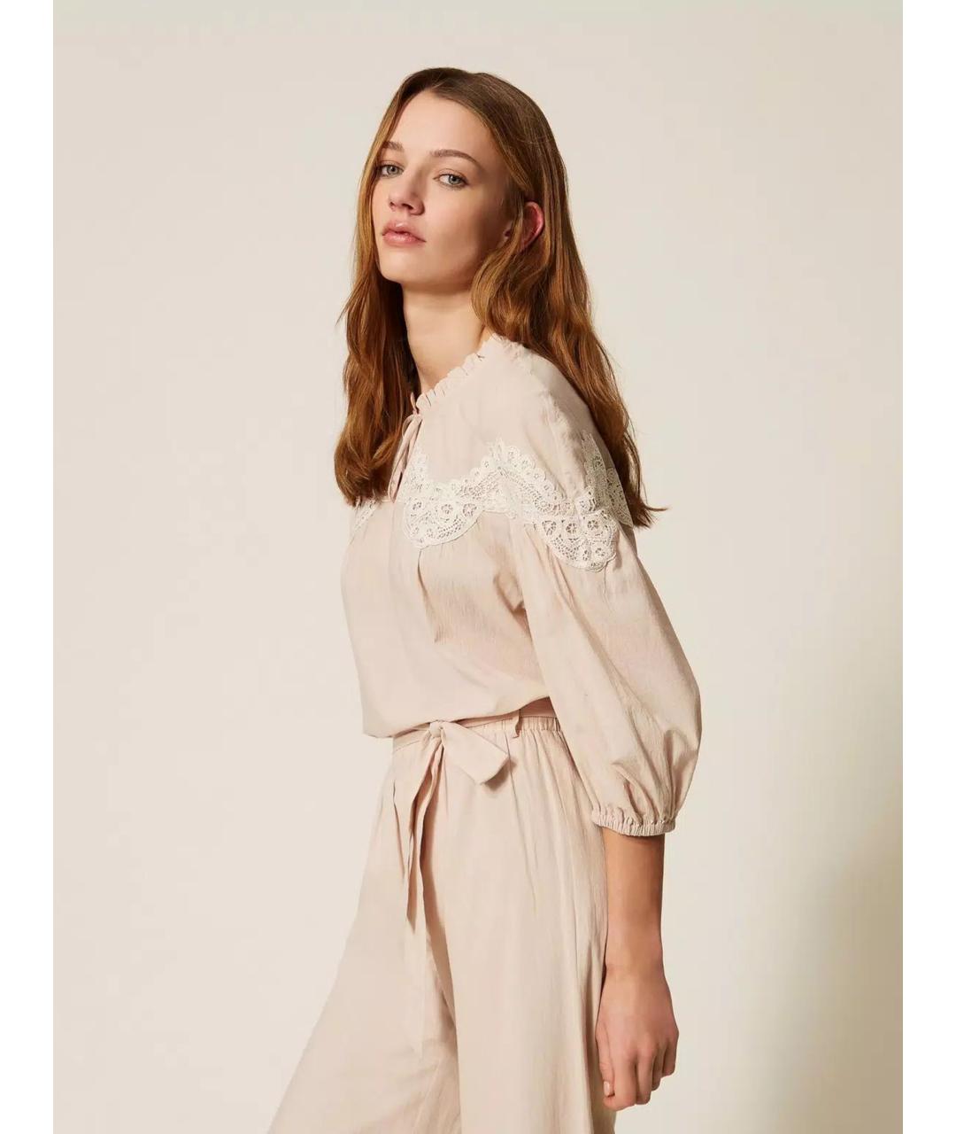 TWIN-SET Бежевая хлопковая блузы, фото 4