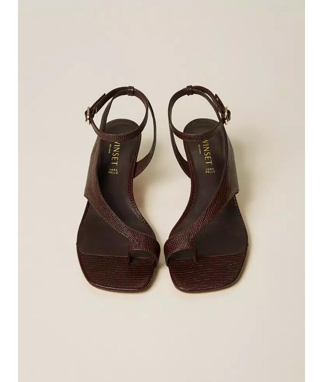 TWIN-SET Бордовые кожаные босоножки, фото 2