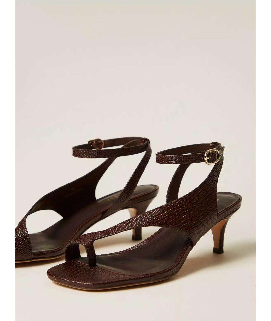 TWIN-SET Бордовые кожаные босоножки, фото 3