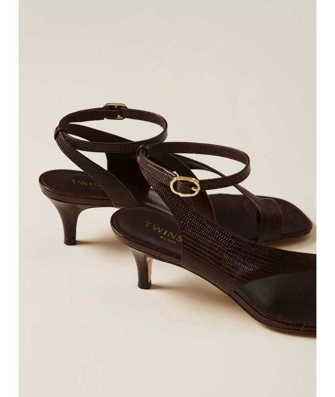 TWIN-SET Бордовые кожаные босоножки, фото 4