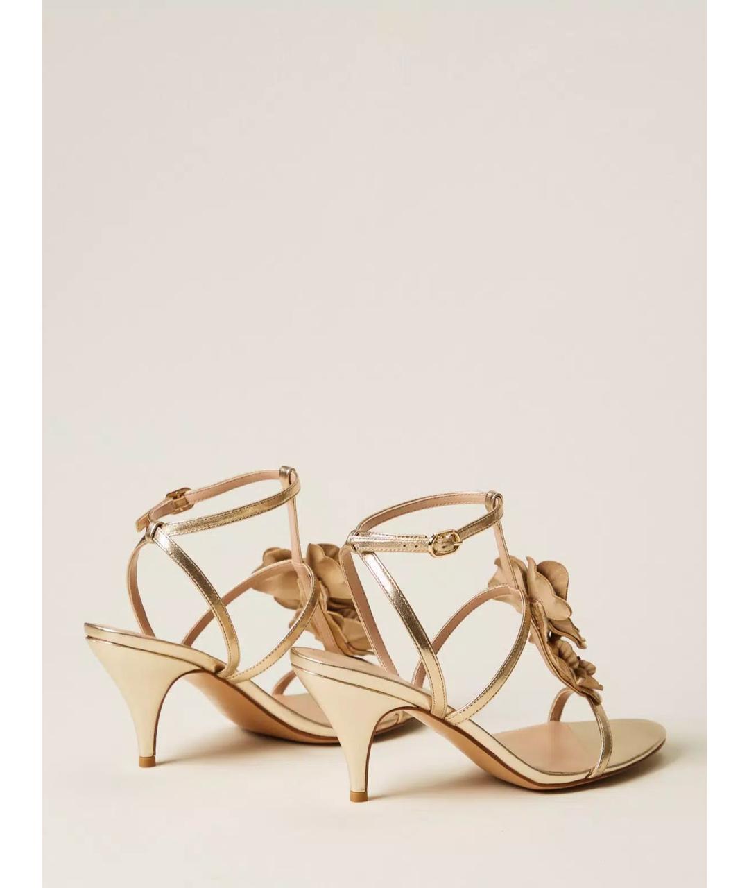 TWIN-SET Золотые кожаные босоножки, фото 4
