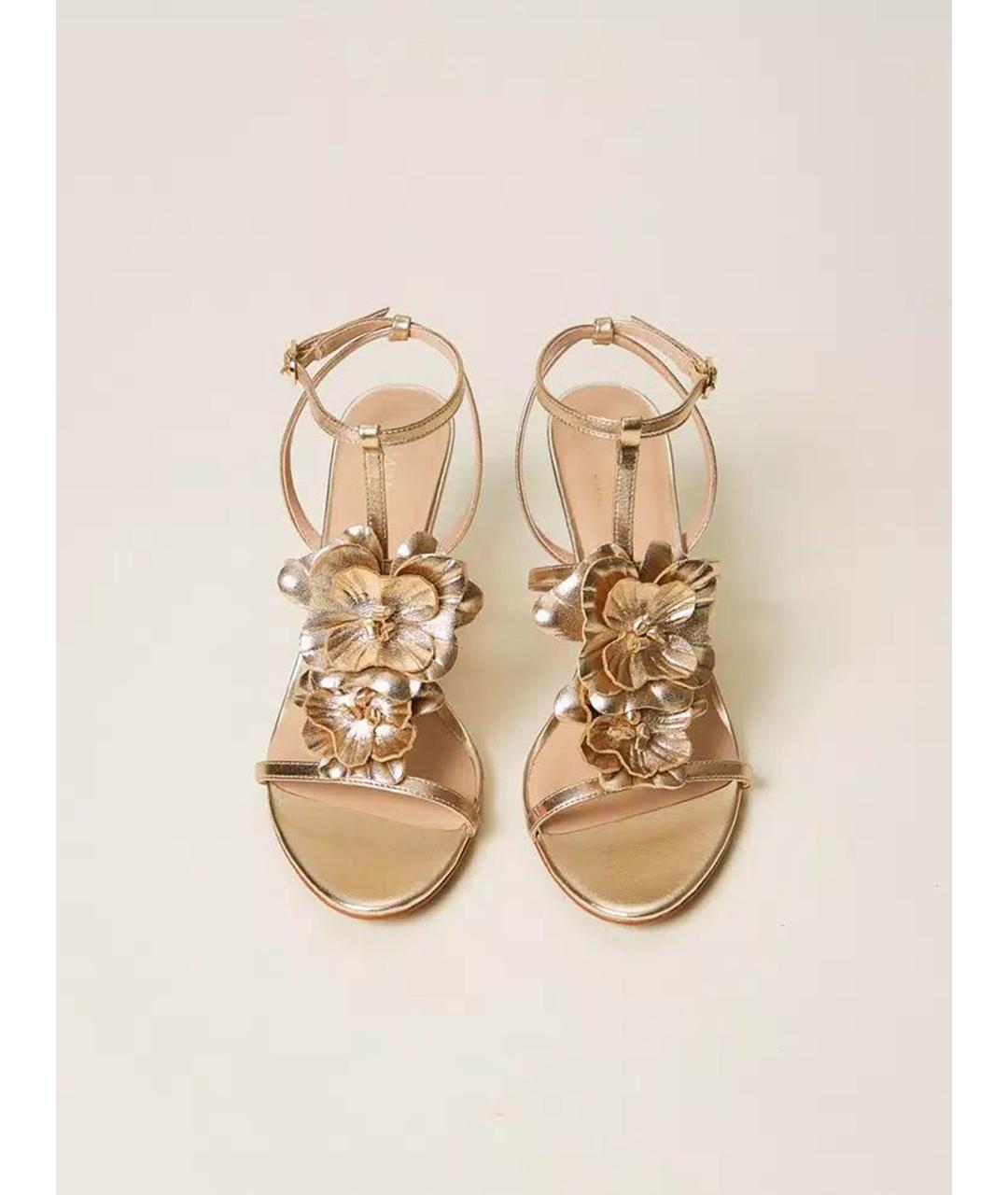 TWIN-SET Золотые кожаные босоножки, фото 3