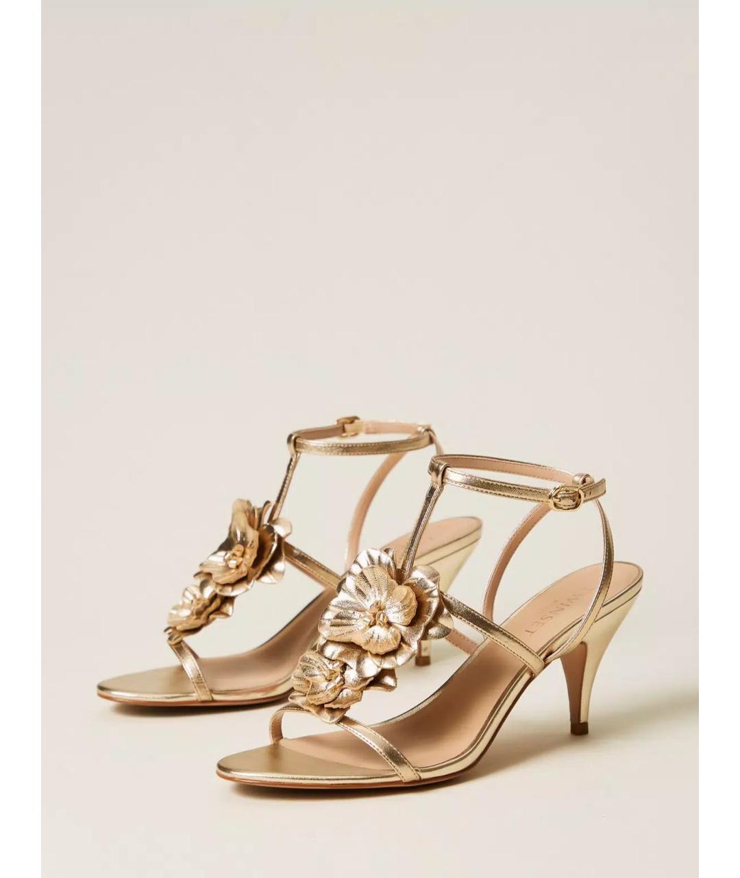 TWIN-SET Золотые кожаные босоножки, фото 2