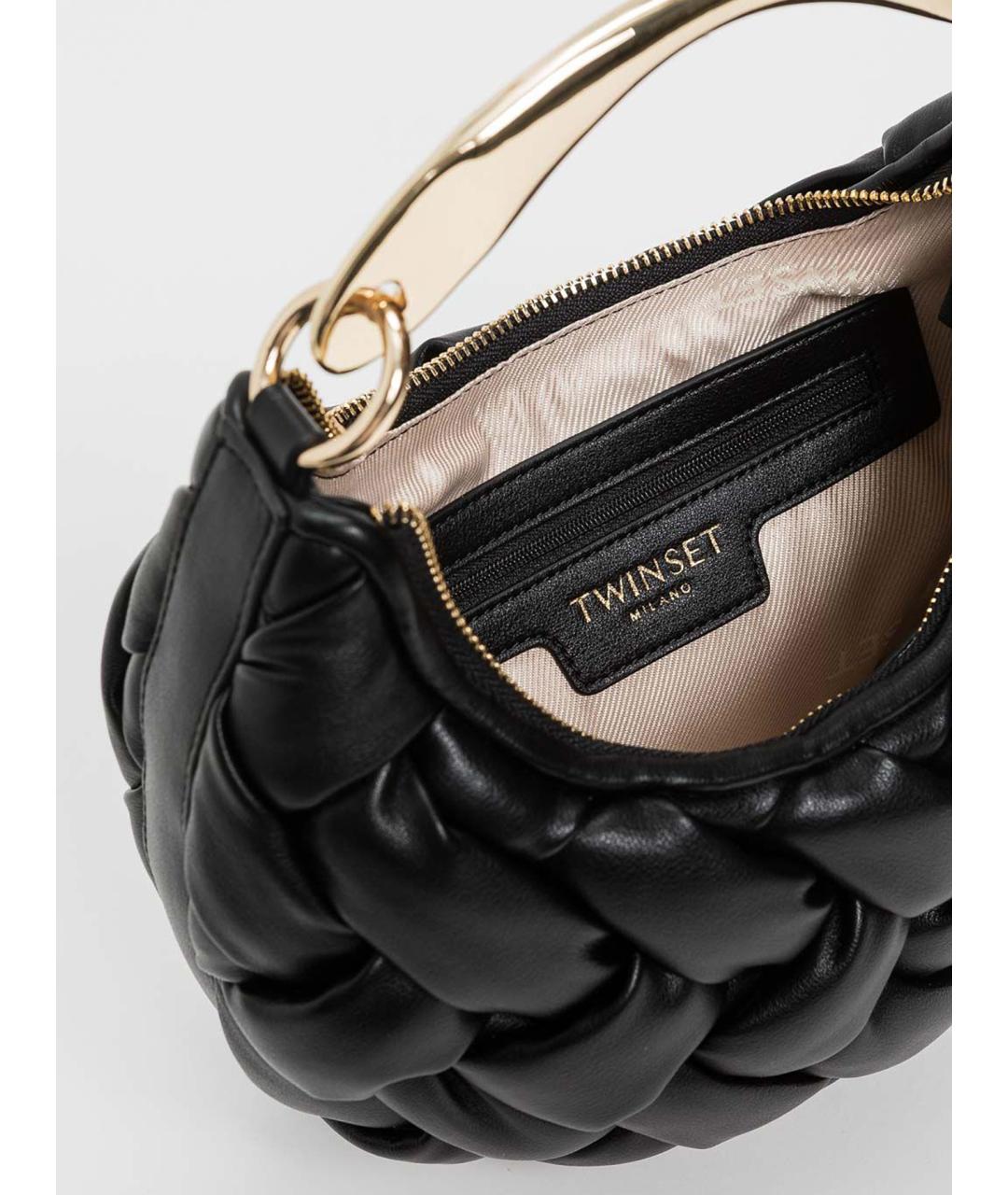 TWIN-SET Черная сумка с короткими ручками из искусственной кожи, фото 3