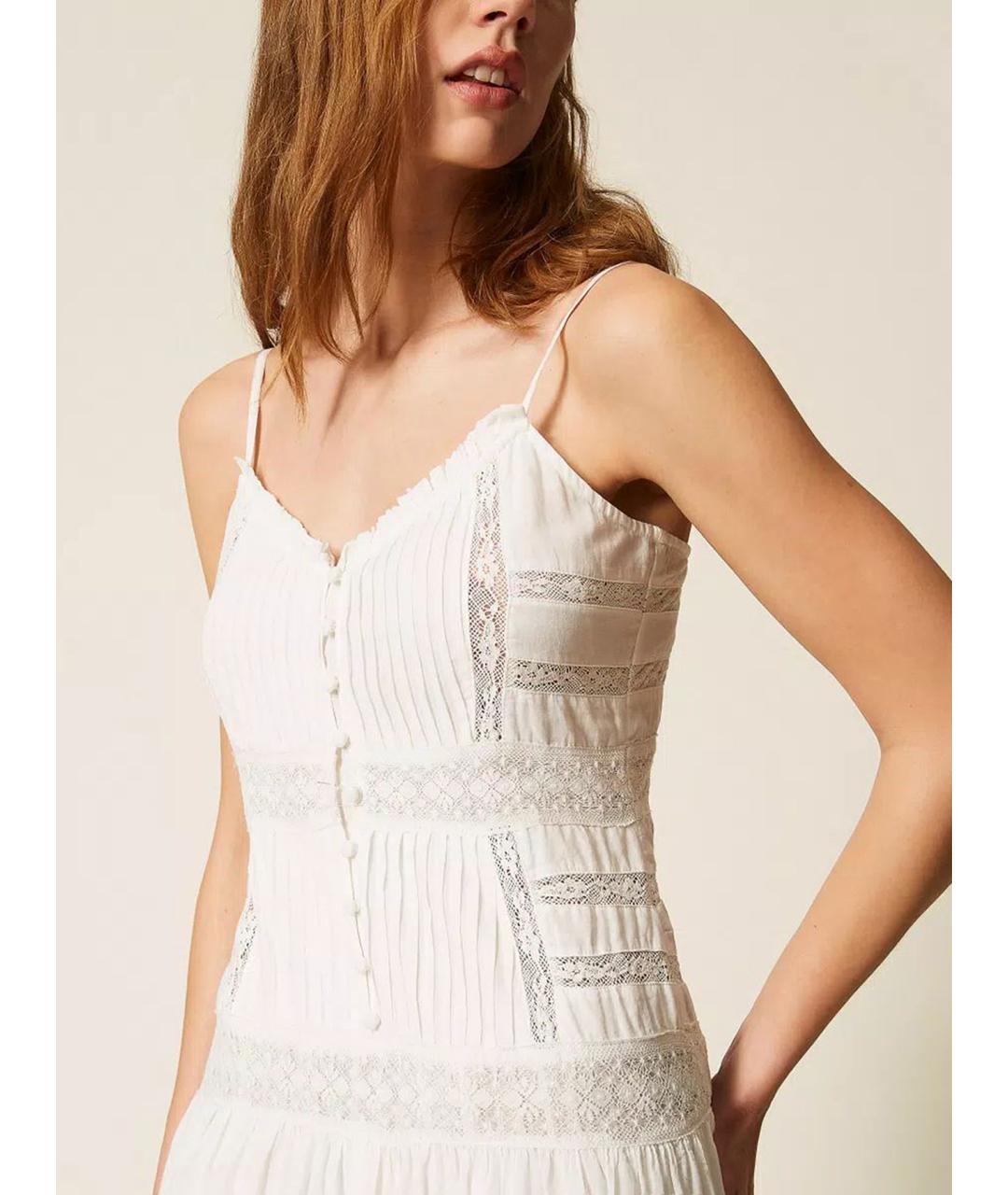 TWIN-SET Белое хлопковое повседневное платье, фото 4