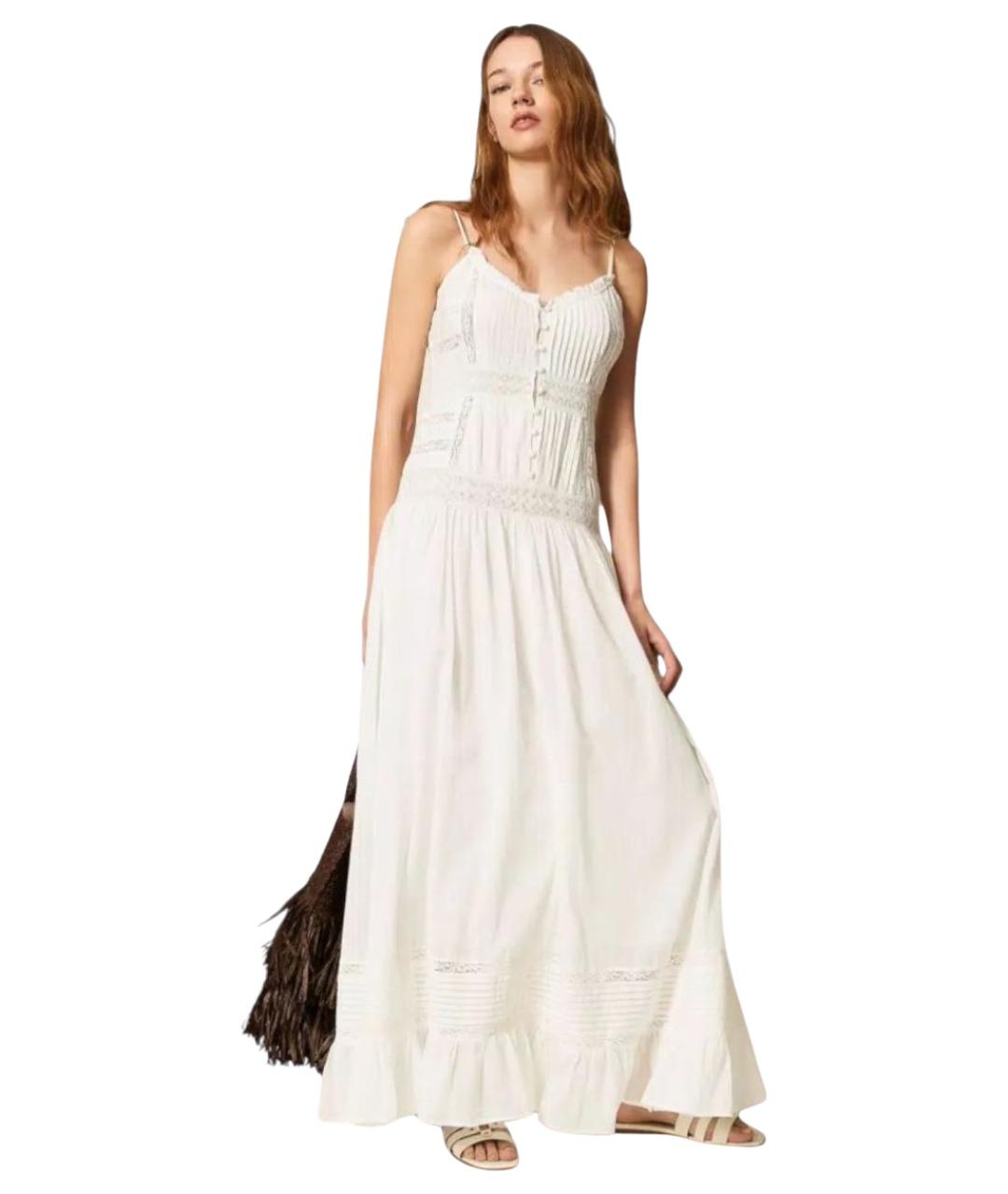 TWIN-SET Белое хлопковое повседневное платье, фото 1