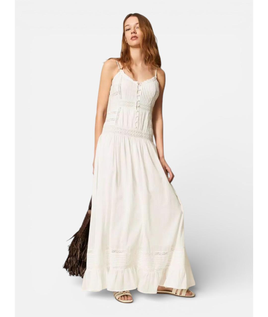 TWIN-SET Белое хлопковое повседневное платье, фото 5