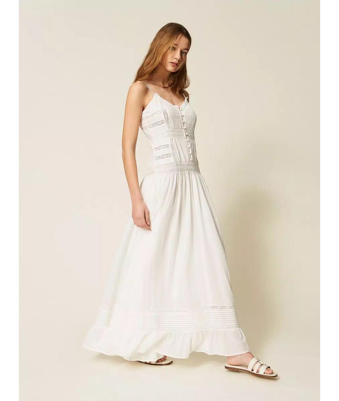 TWIN-SET Белое хлопковое повседневное платье, фото 2