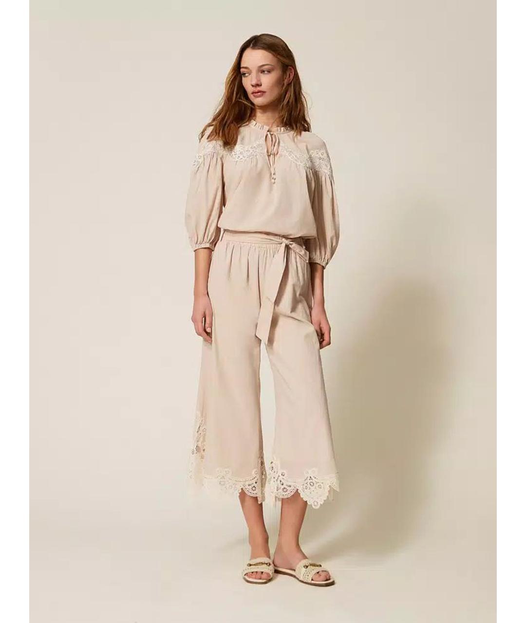 TWIN-SET Бежевые полиэстеровые прямые брюки, фото 2