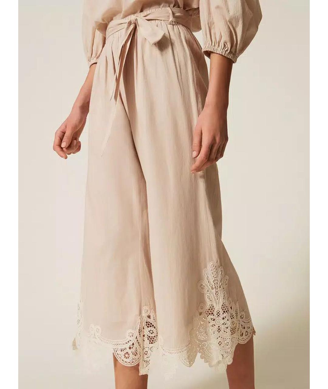 TWIN-SET Бежевые полиэстеровые прямые брюки, фото 5