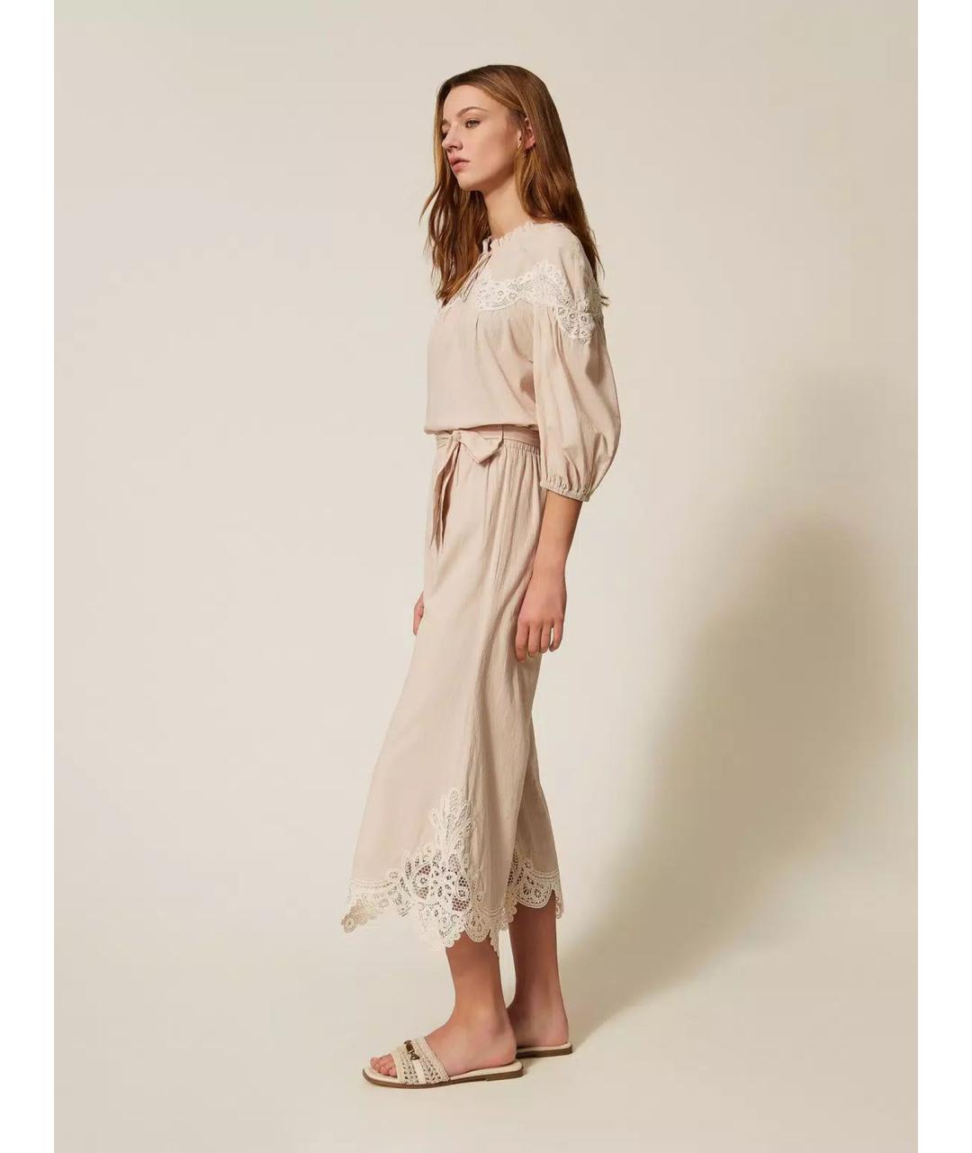 TWIN-SET Бежевые полиэстеровые прямые брюки, фото 3