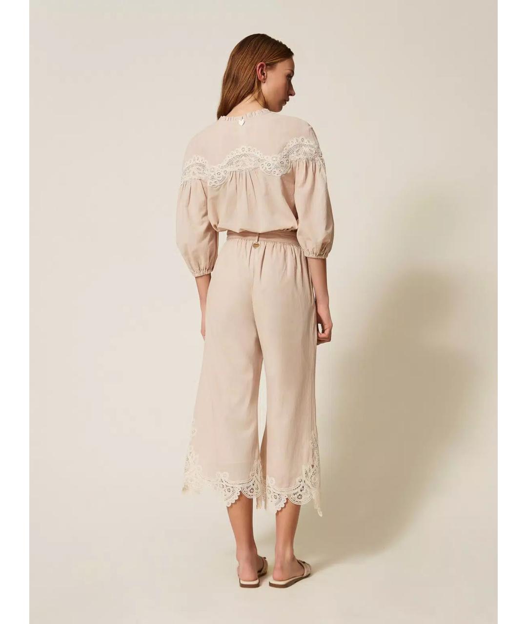 TWIN-SET Бежевые полиэстеровые прямые брюки, фото 4