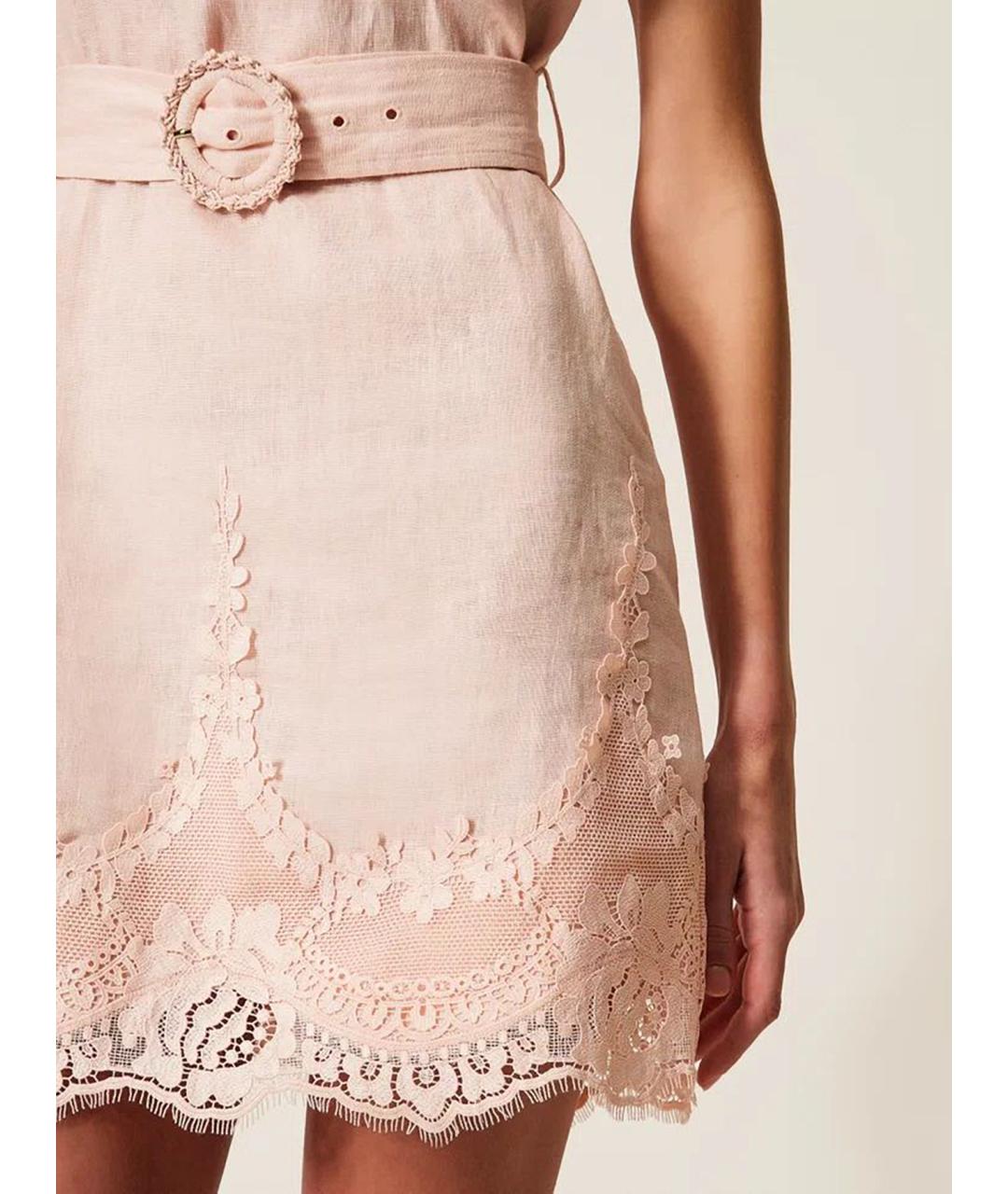 TWIN-SET Розовое льняное повседневное платье, фото 5